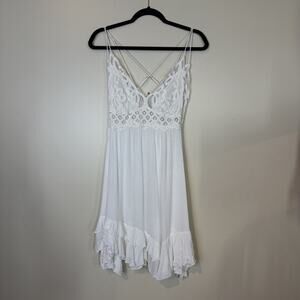 Free People FP One Cotton White Dress Made India Size L Lined Boho Festival